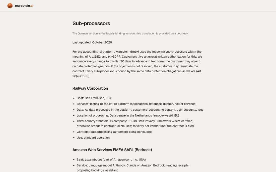 Sub-processors list