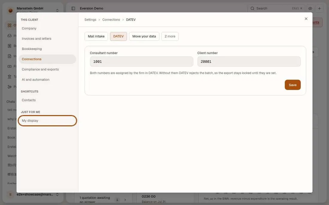 Consultant and client numbers for DATEV
