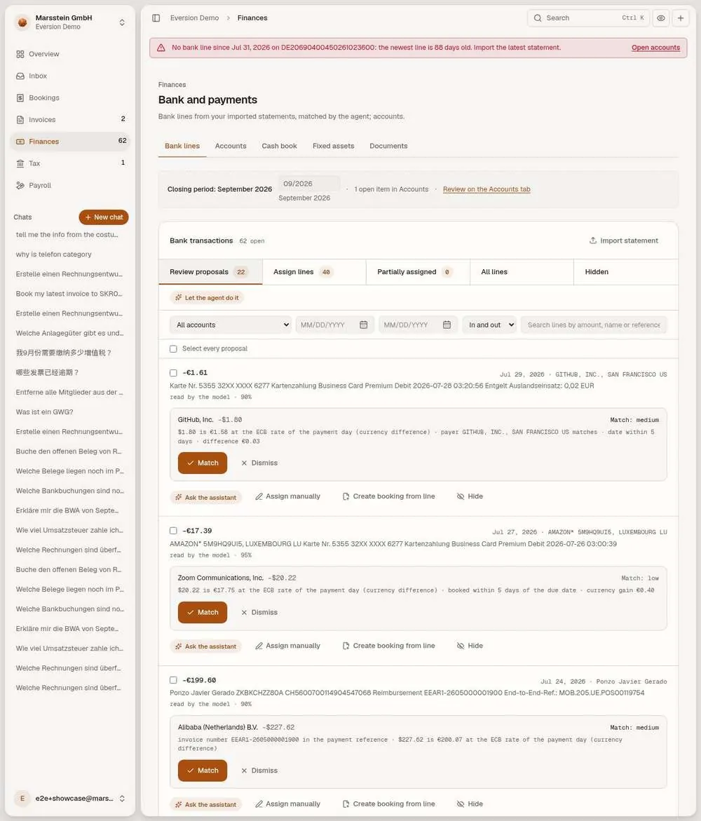 Bank transactions: proposals and lines to assign