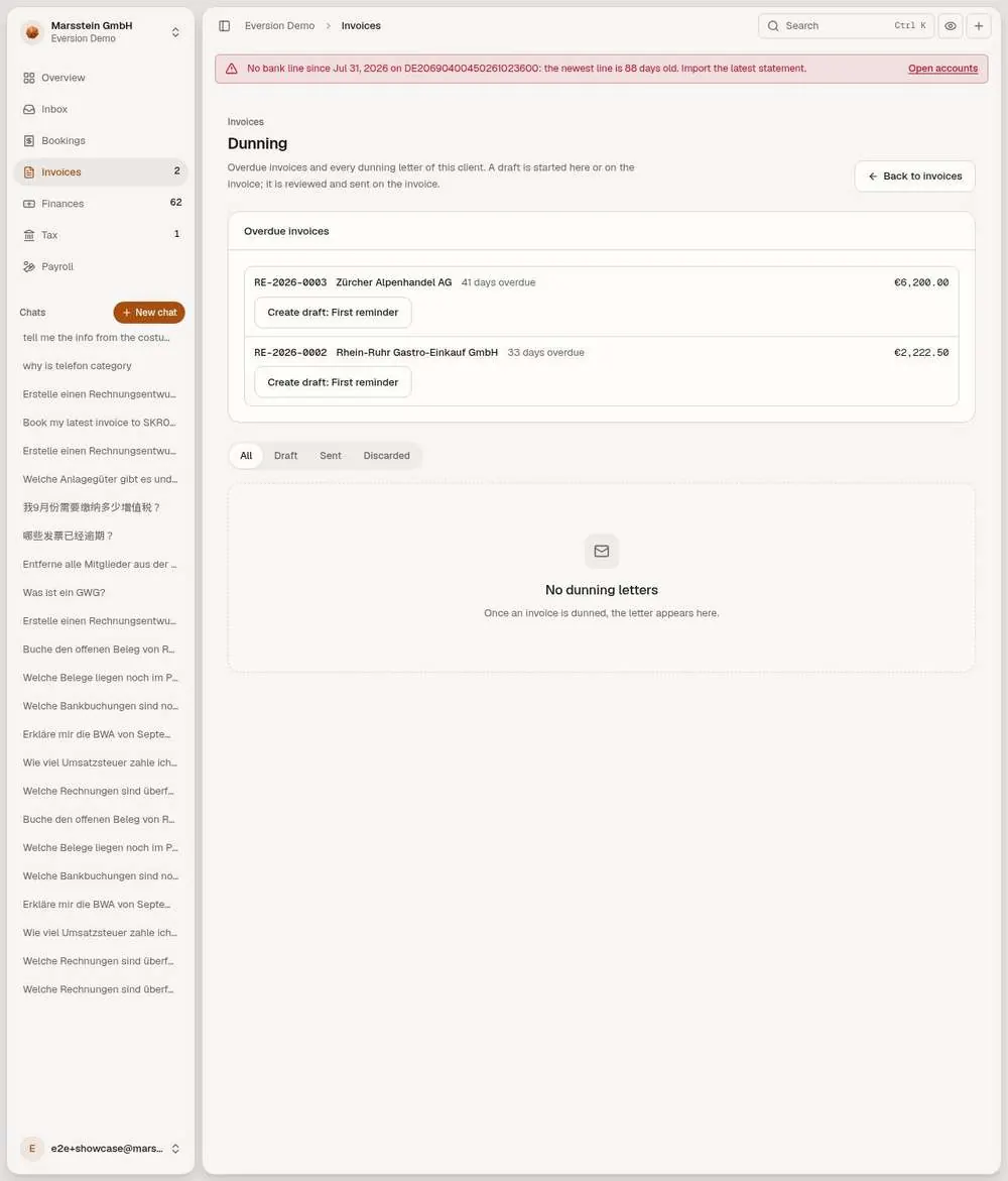 Overdue invoices with Create draft: First reminder